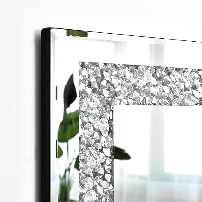 Crystal Crush Diamond Mirror-24x32Silver Mirror, Gorgeous Wall Mirror, Rectangle Mirrors for Wall Bathroom, Bedroom, Dining Room and Living Room