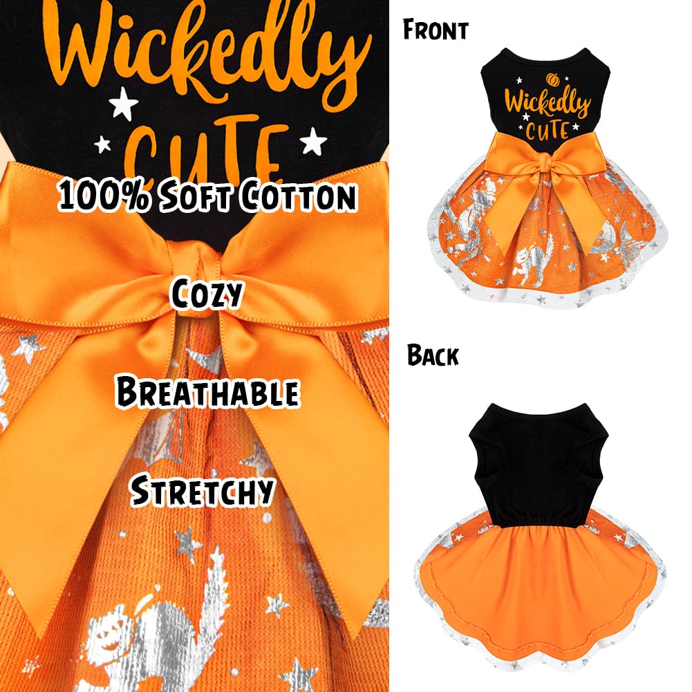 Dog Halloween Costumes Dog Dress Halloween Costumes for Dogs Funny Puppy Dress with Bow for Small Medium Large Dogs Pumpkin Witch Bat Pet Costume Halloween
