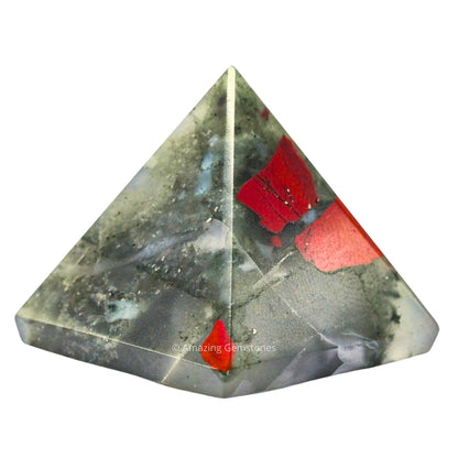 African Bloodstone Pyramid Crystal Healing Stones - 1" Great Pyramid Figurine of Natural Stone Pyramid for Meditation, Reiki, Chakra Balancing and Crystal Pyramids Grid