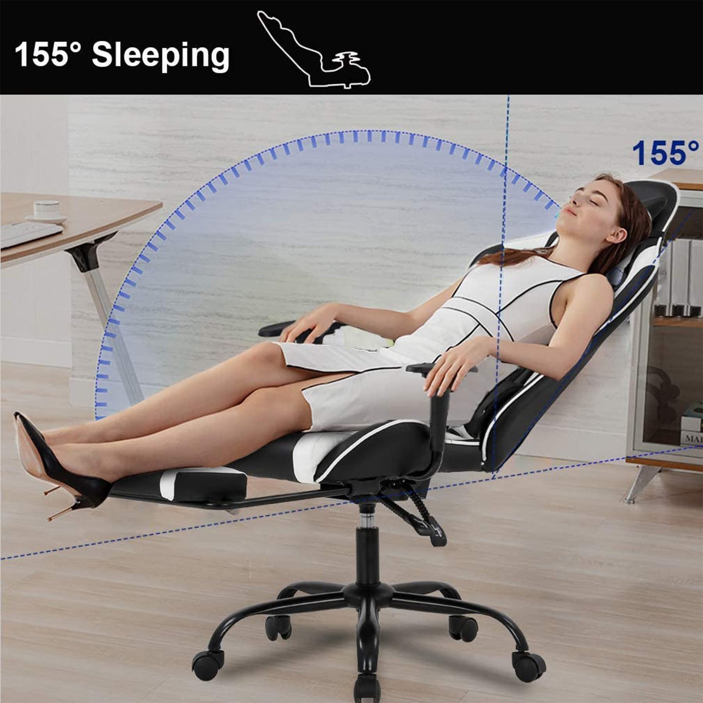 BestOffice Ergonomic Office, PC Gaming Desk Chair Executive PU Leather Computer Lumbar Support with Footrest Modern Task Rolling Swivel Chair for Women, Men(White)