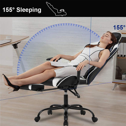 BestOffice Ergonomic Office, PC Gaming Desk Chair Executive PU Leather Computer Lumbar Support with Footrest Modern Task Rolling Swivel Chair for Women, Men(White)