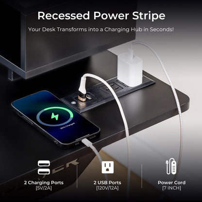 GTPLAYER Electric Standing Desk with Drawers, 55 x 24 Inch Height Adjustable Gaming Desk with Monitor Stand, Power Outlets & LED Lights, Home Office Sit Stand Up Desk with Memory Preset Controller