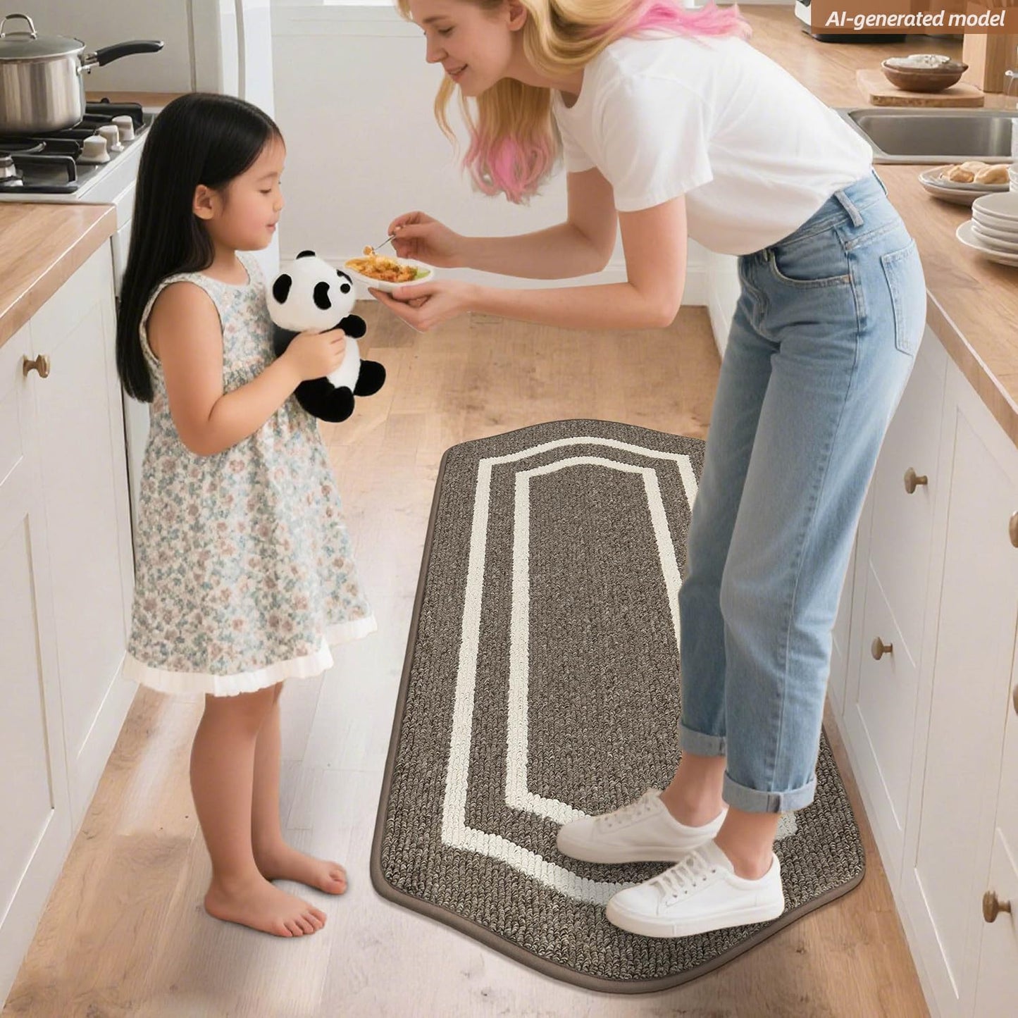 COSY HOMEER Long Kitchen Floor Mats for in Front of Sink Super Absorbent Kitchen Rugs and Mats 24"x48" Non-Skid Kitchen Mat Standing Mat Washable,Polypropylene,Brown,Frame