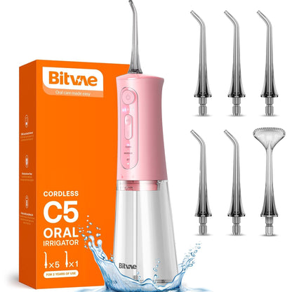 Bitvae Water Dental Flosser for Teeth, Cordless Water Teeth Cleaner Picks, 3 Modes 5 Intensities, IPX7 Waterproof, Rechargeable Water Dental Picks for Cleaning - Black