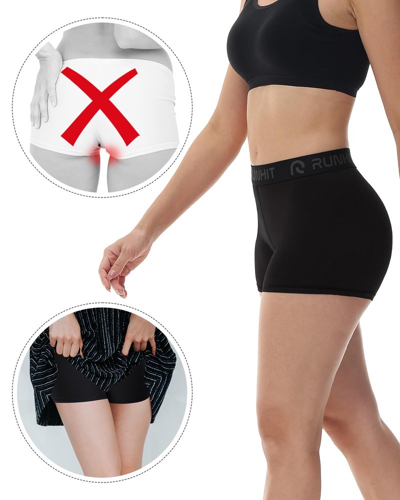 Runhit 3 Pack Compression Shorts for Women High Waisted 3" Volleyball Shorts Womens Spandex Shorts Workout Athletic Yoga Black Black Black L