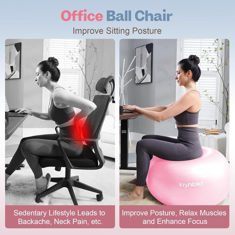 Exercise Ball - Extra Thick Anti-Burst Yoga Ball for Stability | 4 Sizes Available for Home, Gym & Office Use