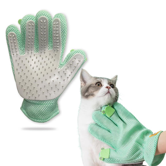 FURBB Pet Grooming Glove - Cat Dog Gentle Deshedding Brush Glove - Efficient Pet Hair Remover Massage Mitt - Enhanced Five Finger Design Perfect for Long Short Fur, Right Hand Pet Bathing (Green)