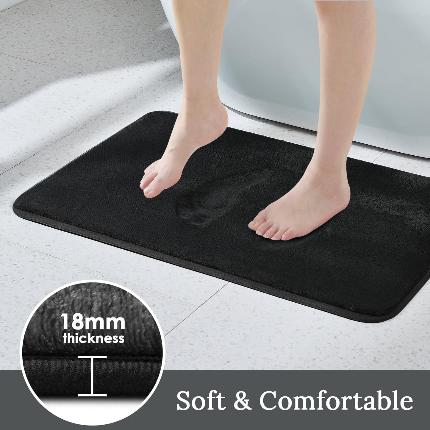 HUXMEYSON Bathroom Rugs Sets 3 Piece, Ultra Soft Velvet Memory Foam Bath Rugs, Non-Slip & PVC Backing Bathroom Mat Set, Washable Quick Dry Bath Rug - Black