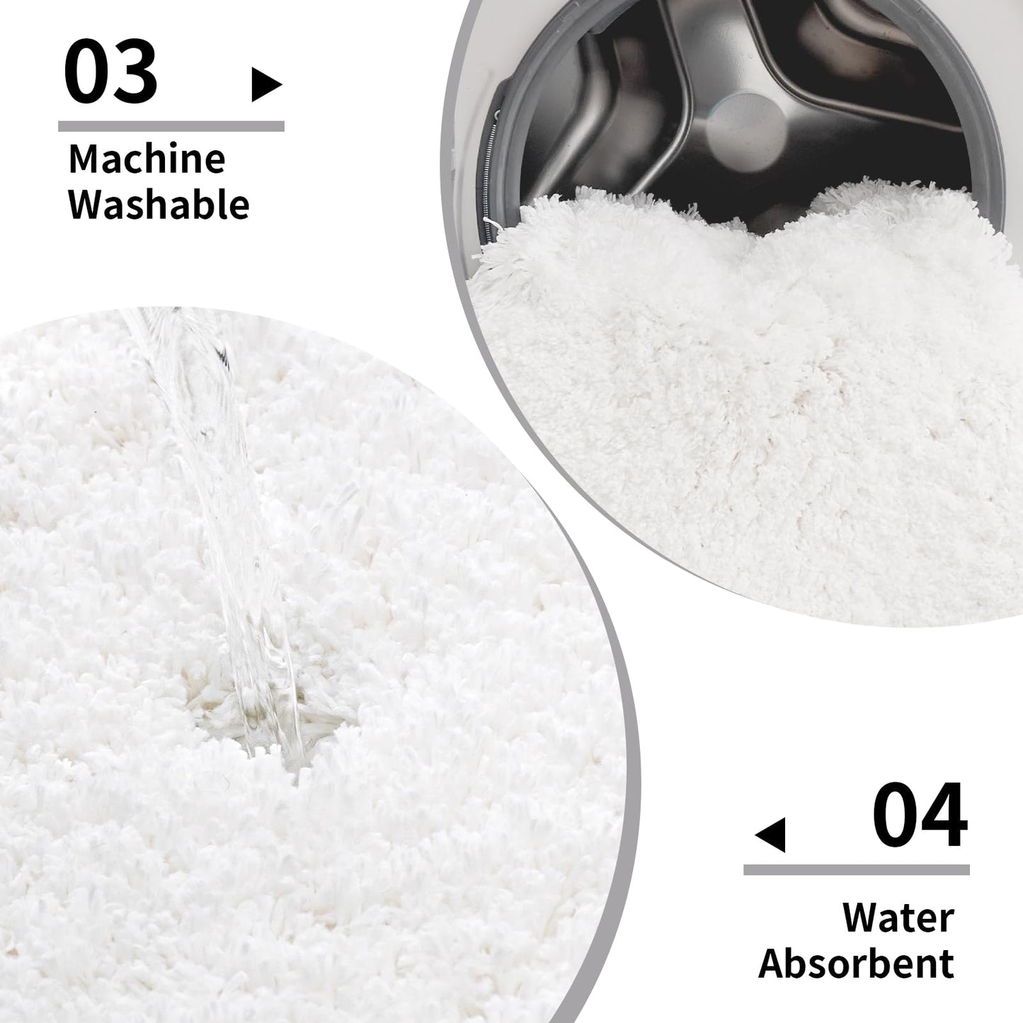 Disolla Toilet Mat 22x24 White - Non Slip Fluffy U-Shaped Contour Rug, Ultra-Soft Plush Toilet Floor Mat, Absorbent & Machine Washable
