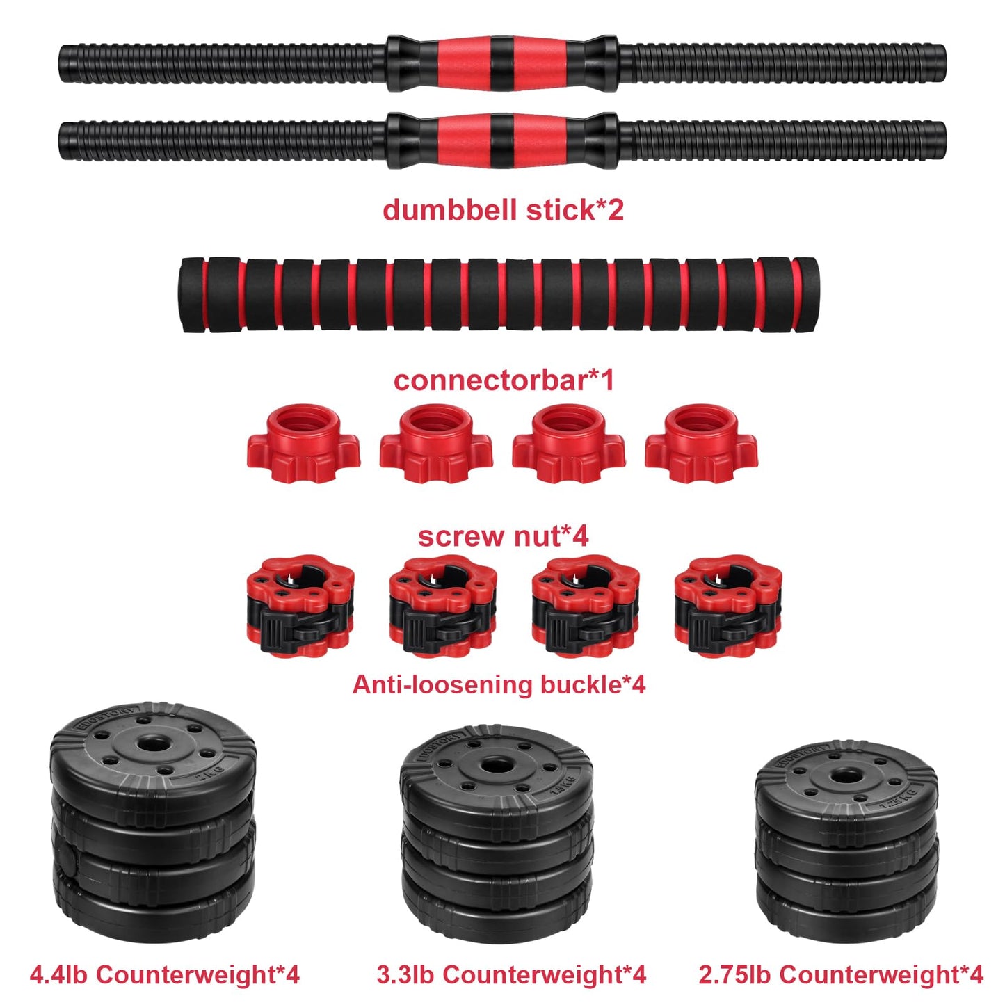 EDOSTORY Adjustable Weight Dumbbell Set, 22/44/66/88lbs Home Gym Free Weights Dumbbells, Used as Barbell Set, Dumbbell Set, Non-slip Handles, Fitness Exercise Equipmen for Men Women