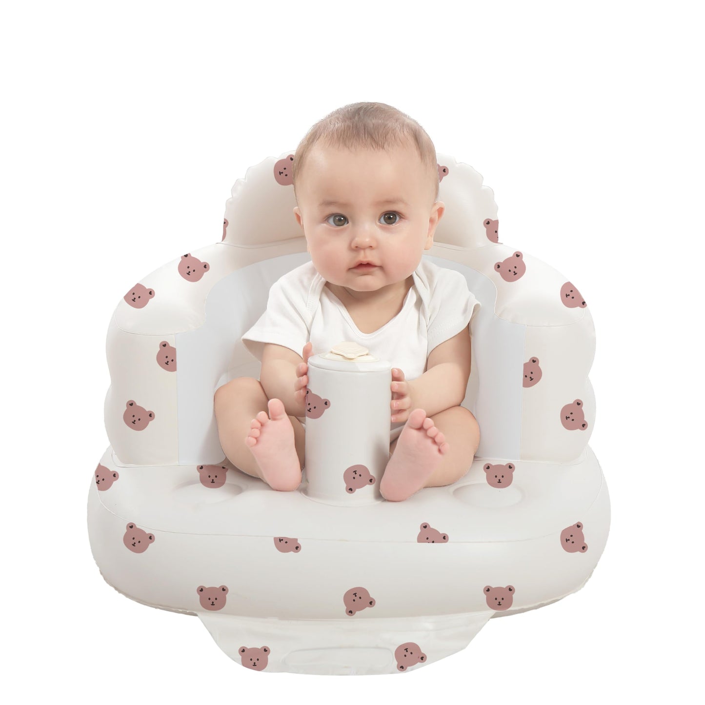 AGITVPS Inflatable Baby Seat for Babies 3-36 Months, Built in Air Pump Baby Chair Sit Me up Floor Seat for Baby, Bumbo Seat for Learning to Sit, Feeding, Camping (Bear)