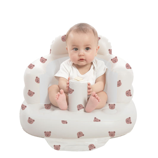 AGITVPS Inflatable Baby Seat for Babies 3-36 Months, Built in Air Pump Baby Chair Sit Me up Floor Seat for Baby, Bumbo Seat for Learning to Sit, Feeding, Camping (Bear)