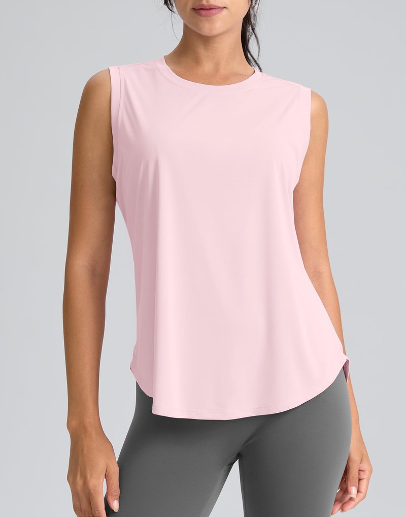 SANTINY Women's Sleeveless Workout Tops Breathable Lightweight Active Tennis Yoga Shirts Athletic Running Tank Tops for Women (Pink_M)