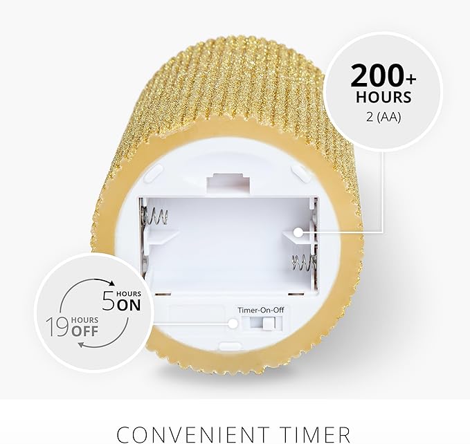 Luminara Rich Gold Glitter Ribbed Flameless LED Candle Moving Flame Pillar, Real Wax, Flat Top, Timer (3.25" x 6.5")