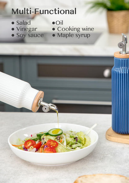 Nucookery Ceramic Olive Oil Dispenser Bottle for Kitchen, 14 oz Opaque Vinegar Dispenser Bottle, Large Capacity Cooking Oil Container for Storage Vinegar, Soy Sauce, Coffee Syrup, White