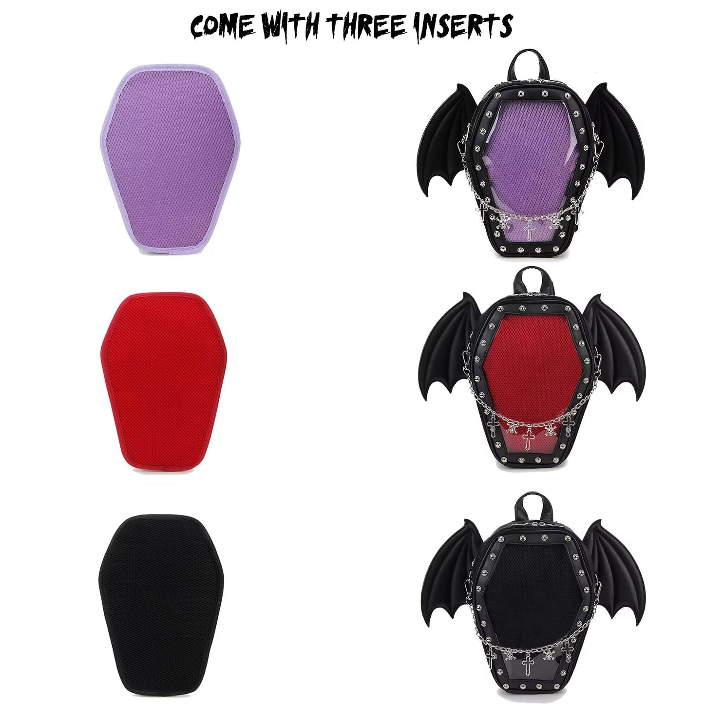 ENJOININ Gothic Coffin Shape Purses and Handbags for Women Halloween Shoulder Bag Ita Backpack Purse with Wings 2 Way