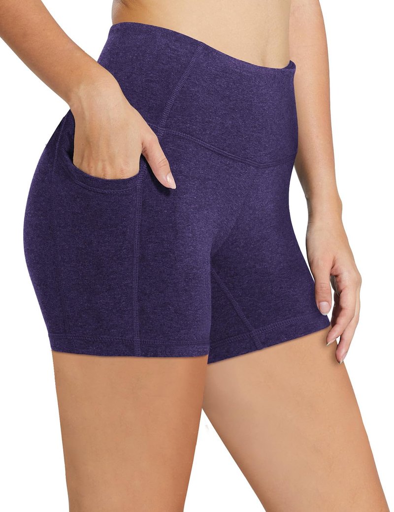 baleaf Biker Shorts Women Yoga Gym Workout Spandex Running Volleyball Tummy Control Compression with Pockets 5" Heather Purple XS