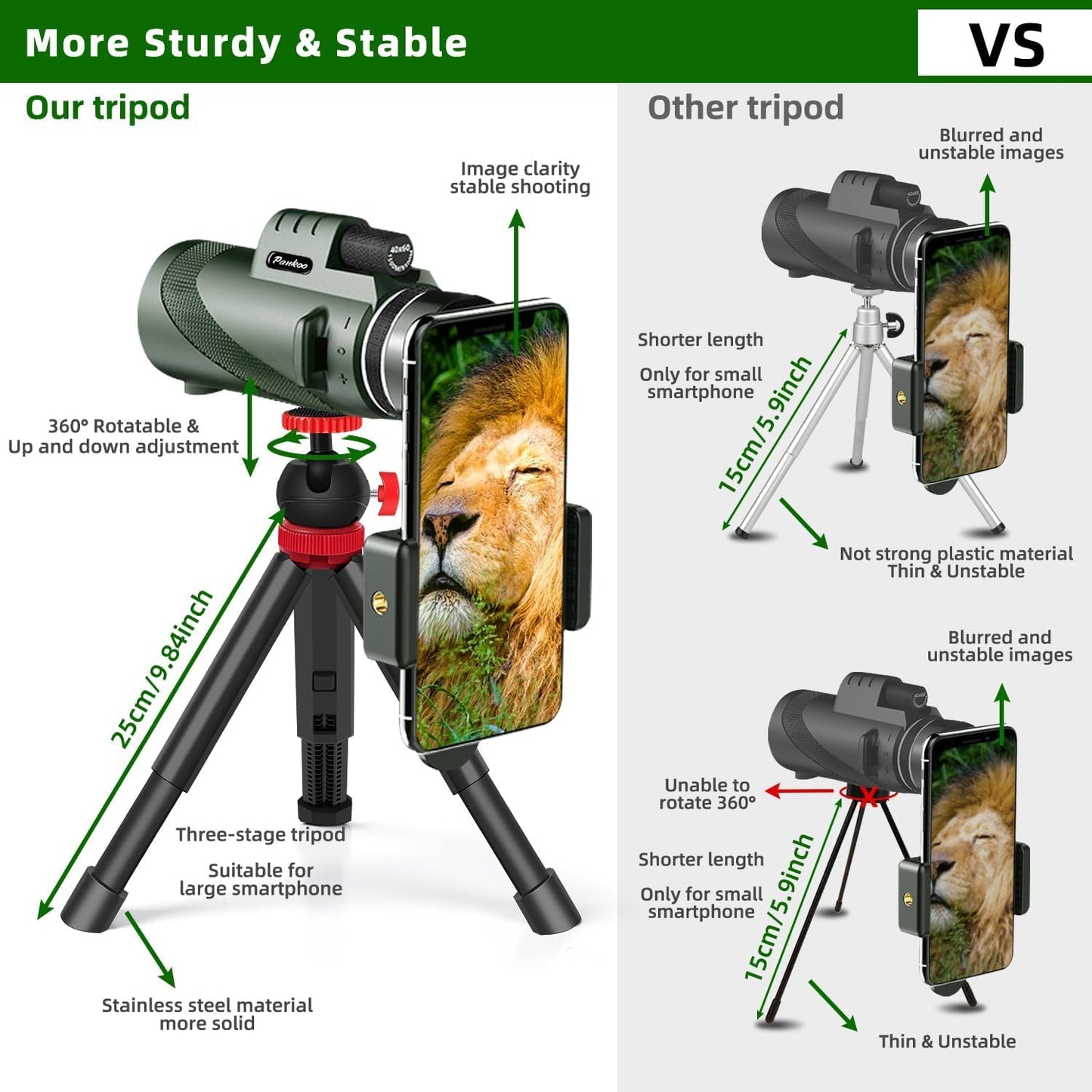 40X60 Monocular Telescope with Smartphone Holder& Tripod, High Power Nitrogen-Filled Monocular for Adults with BAK4 Prism & FMC Lens, HD Monocular Scope for Birdwatching Hiking Concert Travelling