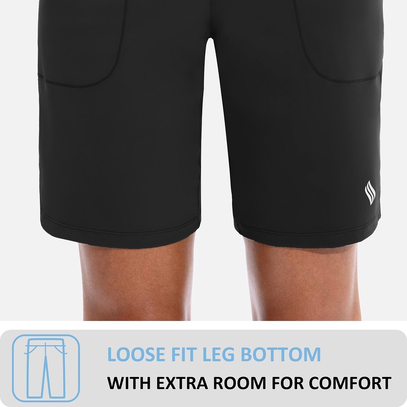 SANTINY Bermuda Shorts for Women with Zipper Pocket Womens High Waisted Long Shorts for Running Workout Athletic(Black_XL)