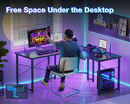 Casaottima L Shaped Gaming Desk, Corner Desk Gaming Table for Home Office, Computer Desk Sturdy Writing Workstation for Small Space, Easy to Assemble, 51 inch, Carbon Fiber Surface, Black