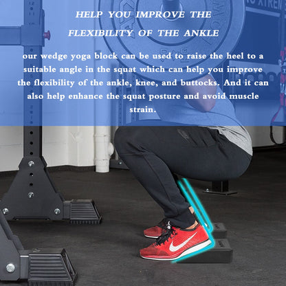 2 Pack Non-Slip Professional Squat Wedge Blocks - Heel Elevated Ramp for Squats, Calf Raises Platform for Men Women, Slant Board Trainer for Fitness, Pushup, Weightlifting, Yoga