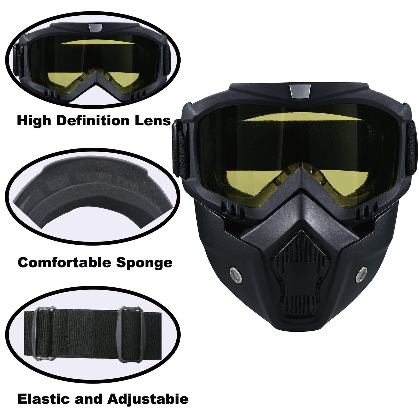 Paintball Mask Anti Fog, Full Face Tactical Mask Goggles Detachable for Motorcycle Cycling Skiing Halloween CS Game Cosplay (Yellow)