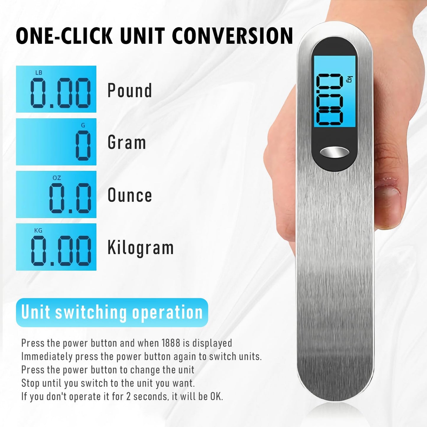 Casbomy Luggage Scale, New 2.0 Portable Digital Suitcase Weight Scale with USB Charging, 110 Lb/50kg Luggage Scale with Hook, Travel Scale for Travel, Household and Outdoor