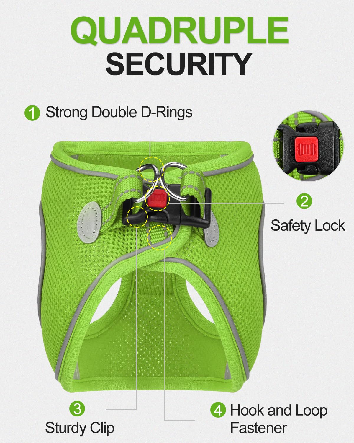 Joytale Small Dog Harness, Breathable Mesh Step-in Vest, Reflective Soft Padded Harnesses Small Sized Dog for Walking, Green, S