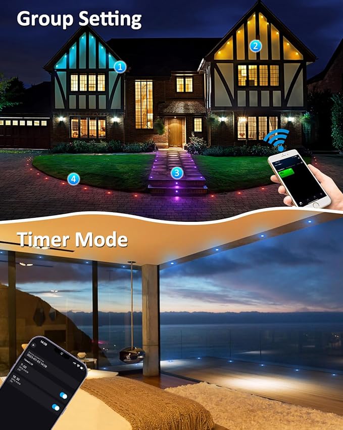 INDARUN Deck Lights Outdoor Waterproof 30 pcs, Φ1.22 RGB Smart 12V Low Voltage LED Recessed Deck Lighting with Remote, Work with Alexa/Google, Outdoor Step Stair Lights for Floor Landscape Lighting