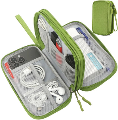 CAAORDKSO Electronic Organizer Travel Cable Accessories Bag, Case for Cable, Cord, Charger, Phone, Power Bank, Earphone (Grass Green, Medium)