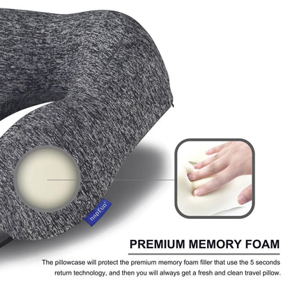 napfun Neck Pillow for Traveling, Upgraded Travel Neck Pillow for Airplane 100% Pure Memory Foam Travel Pillow for Flight Headrest Sleep, Portable Plane Accessories, Light Grey