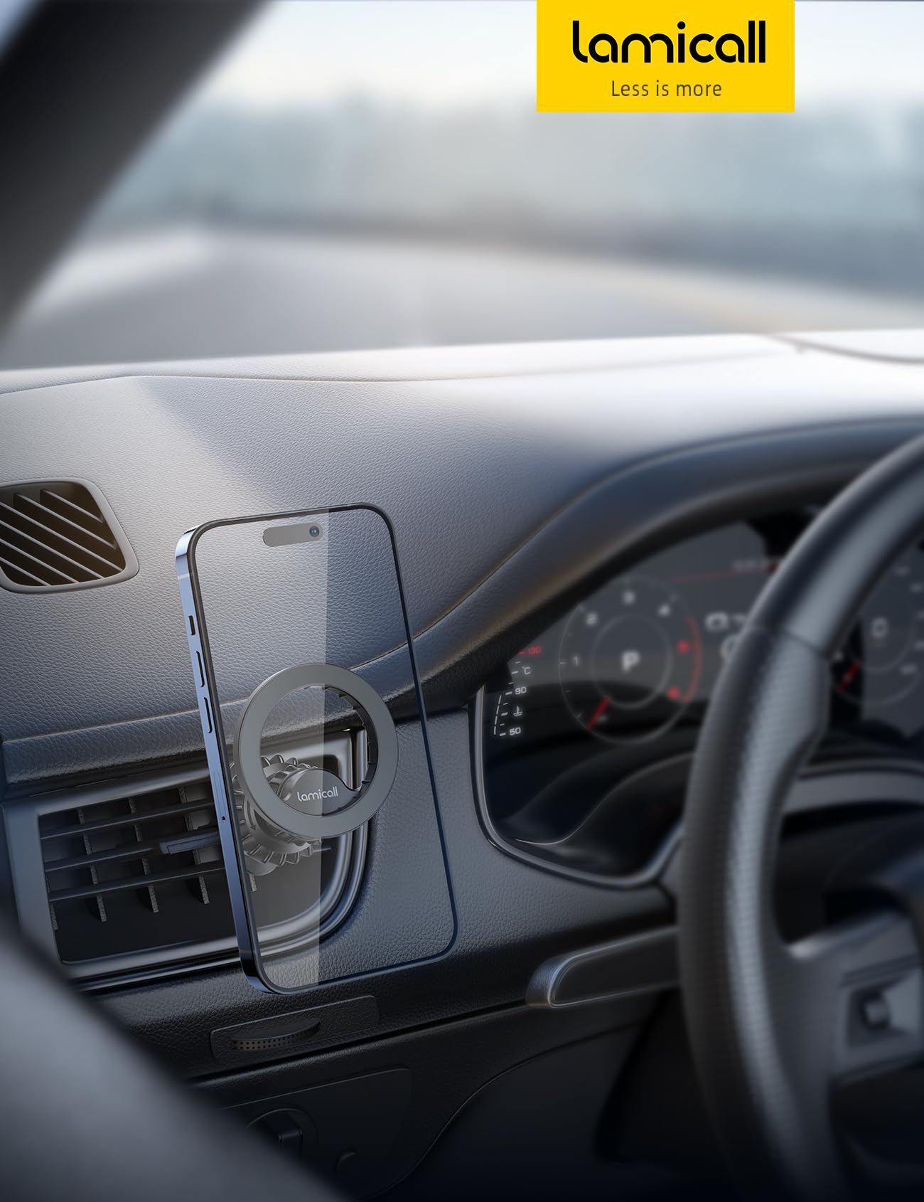 Lamicall Car Phone Mount for MagSafe - [20x N52 Magnet] Magnetic Phone Holder Car, Air Vent Phone Mount Cradle Hook for iPhone 17 16 15 14 13 Pro/Max/Plus/Air & MagSafe Case, Others with Metal Plate