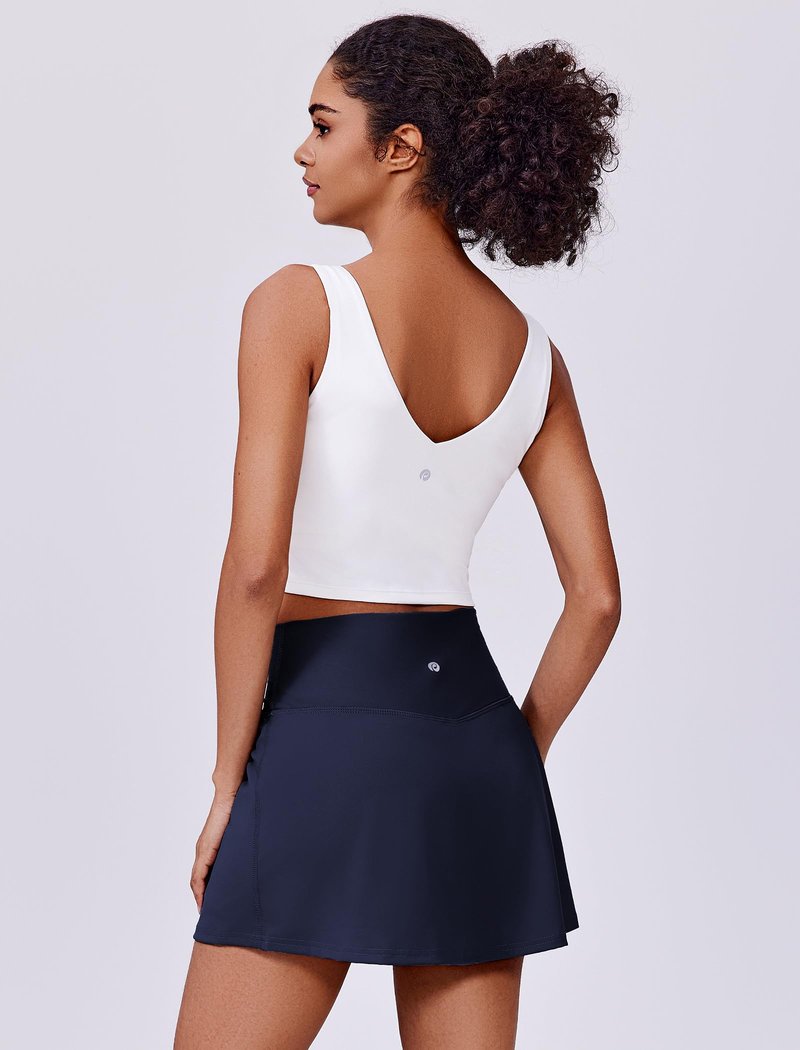 PINSPARK Women's High Waisted Tennis Skirts Tummy Control Golf Skorts Skirts for Women with Shorts Pockets, Navy Blue Medium