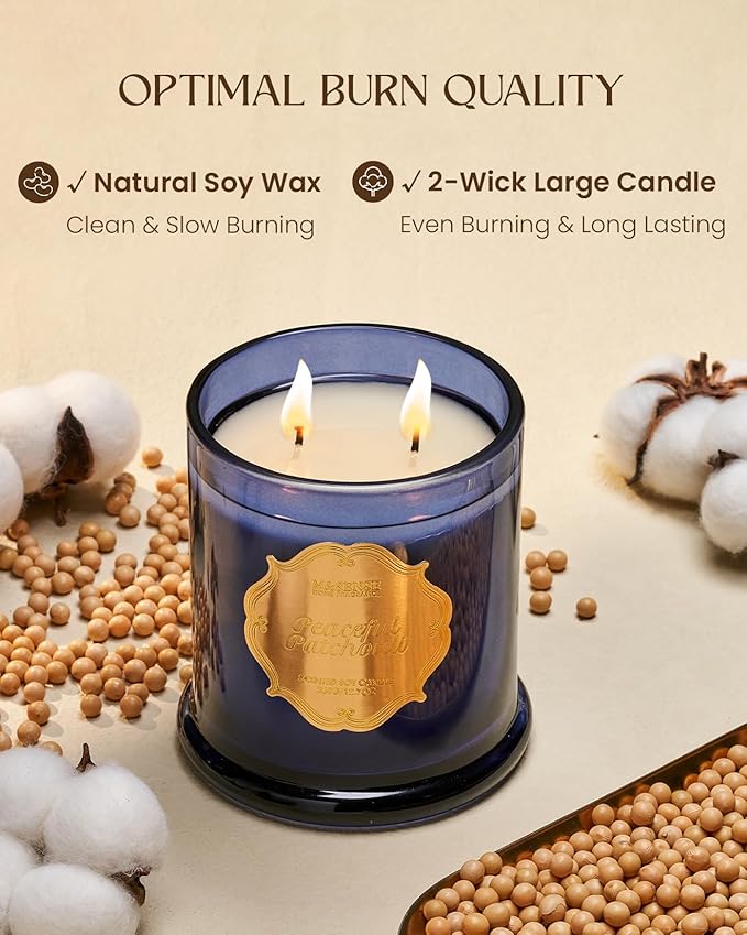M&SENSE Patchouli Candles for Home Scented, Organic Soy Wax Non Toxic, Relaxing Fall Winter Candles for Spa Meditation, 2 Wick 12.7oz 75 Hour Long Lasting,Thanksgiving Christmas Gift