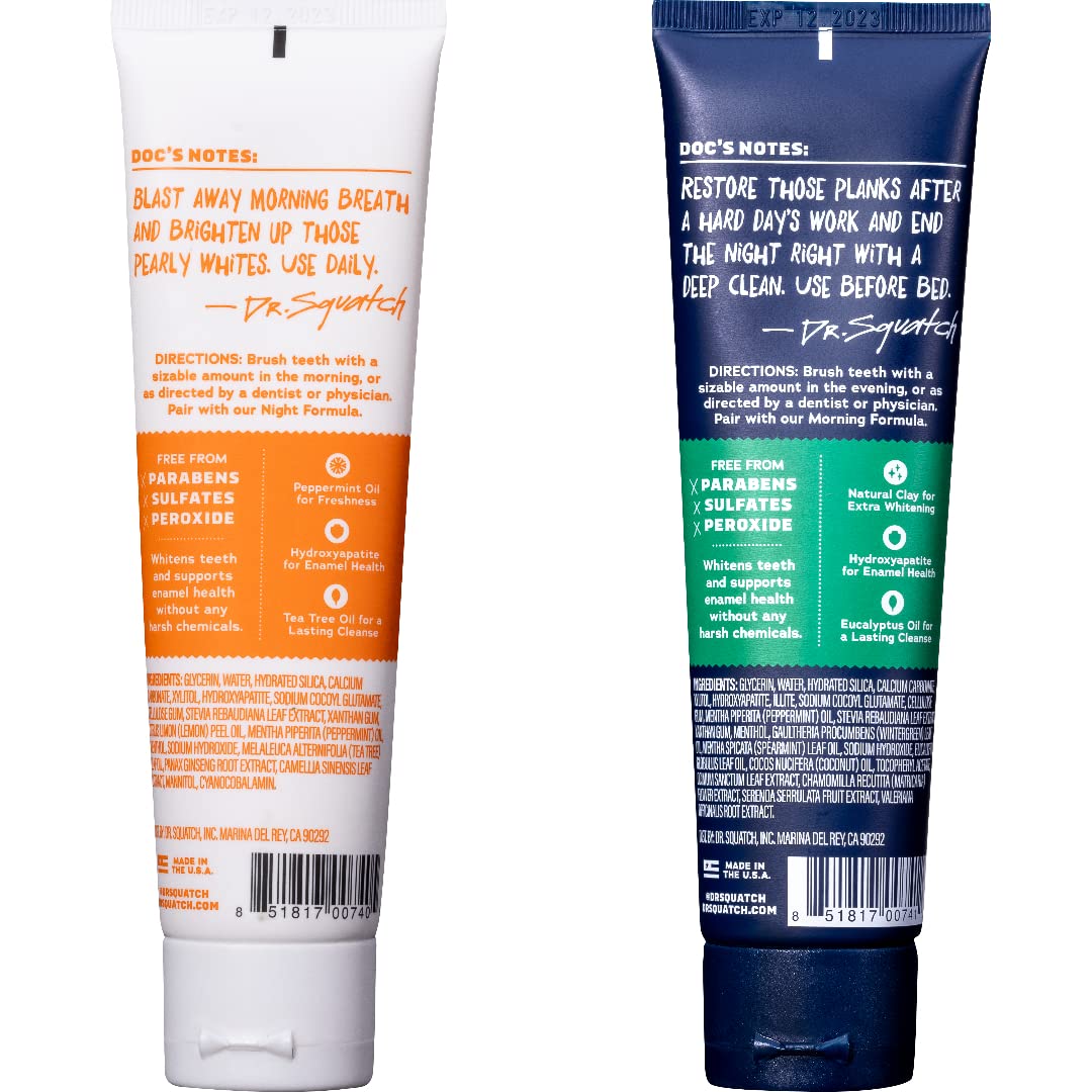 Dr. Squatch Natural Teeth Whitening Toothpaste Kit - Day and Night Flouride Free Natural Toothpaste - Citrus Mint, Spearmint (4.7 oz, 2-Pack)