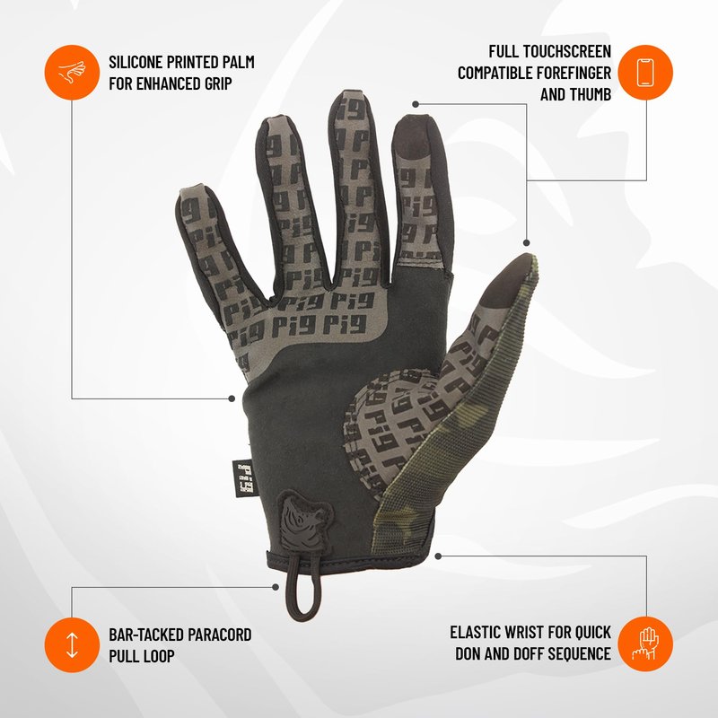 PIG Delta Utility Tactical Gloves, Touchscreen Compatible, High Dexterity, for Shooting, 1 Pair, Multicam Black, 2X-Large