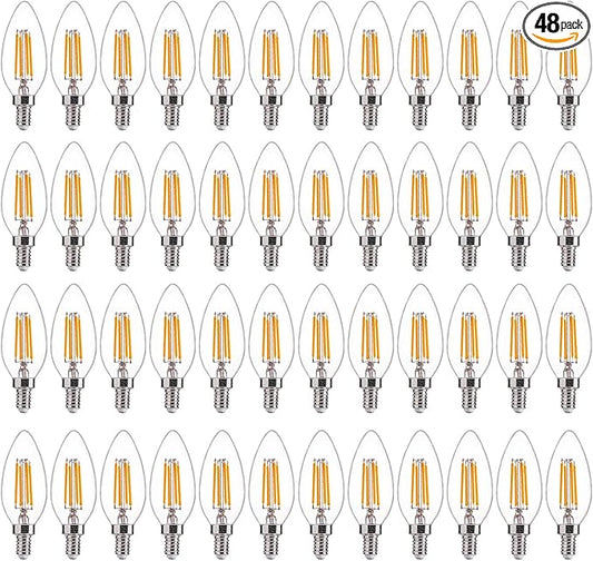 FLSNT 48 Pack LED Candelabra Bulbs 60W Equivalent, B11 Dimmable LED Chandelier Light Bulbs, E12 Base, 2700K Soft White UL,CA65 Listed.