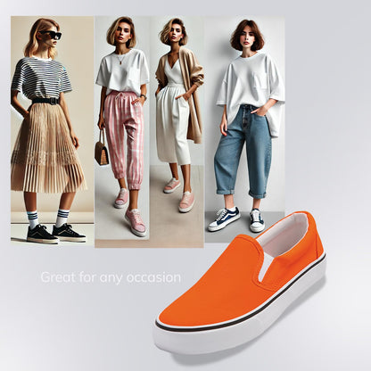 Low-Top Slip Ons Women's Fashion Sneakers Casual Canvas Sneakers for Women Comfortable Flats Breathable Padded Insole Slip on Sneakers Women Low Slip on Shoes (Orange, Numeric_12)