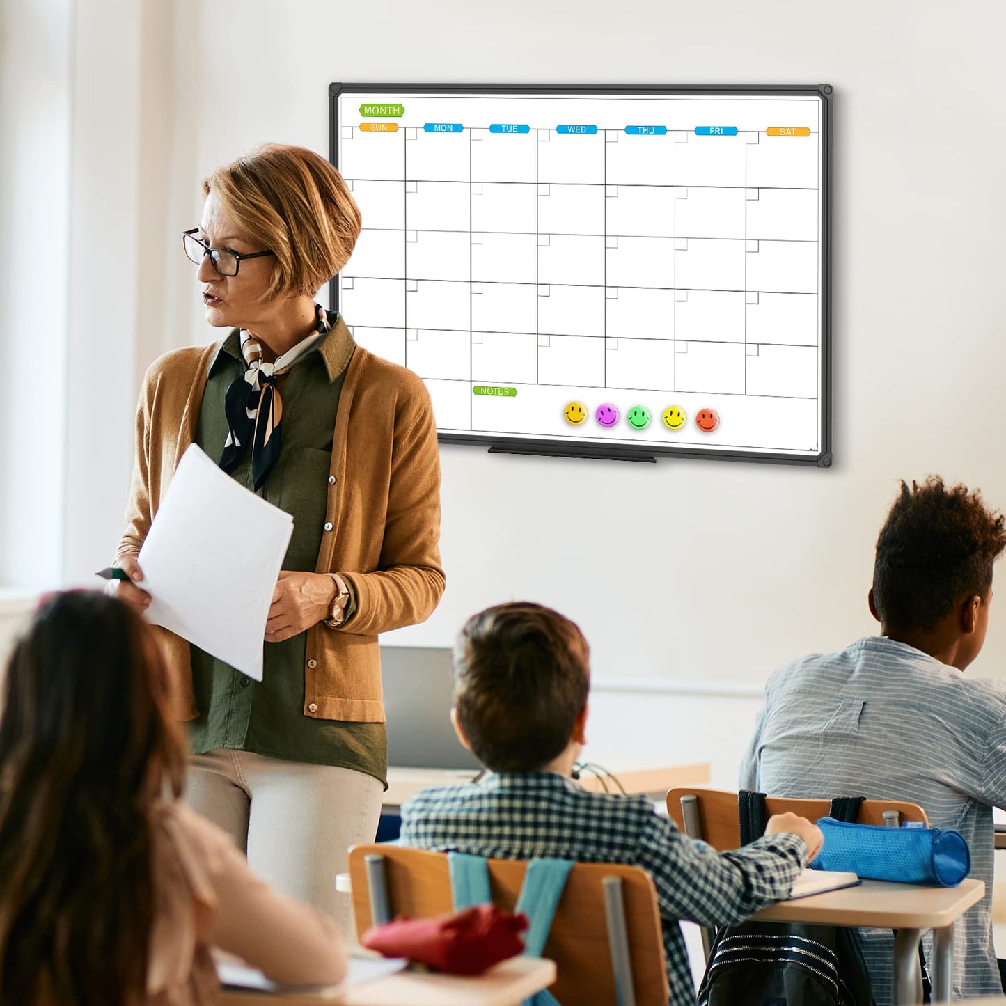 JILoffice Dry Erase Calendar Whiteboard - Magnetic White Board Calendar Monthly 36 X 24 Inch, Black Aluminum Frame Wall Mounted Board for Office Home and School