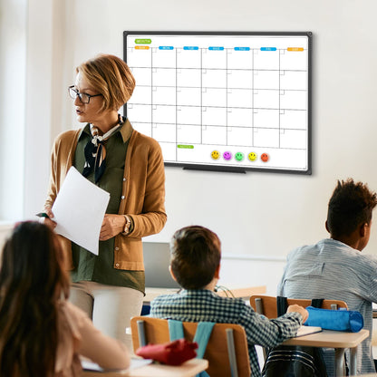 JILoffice Dry Erase Calendar Whiteboard - Magnetic White Board Calendar Monthly 36 X 24 Inch, Black Aluminum Frame Wall Mounted Board for Office Home and School
