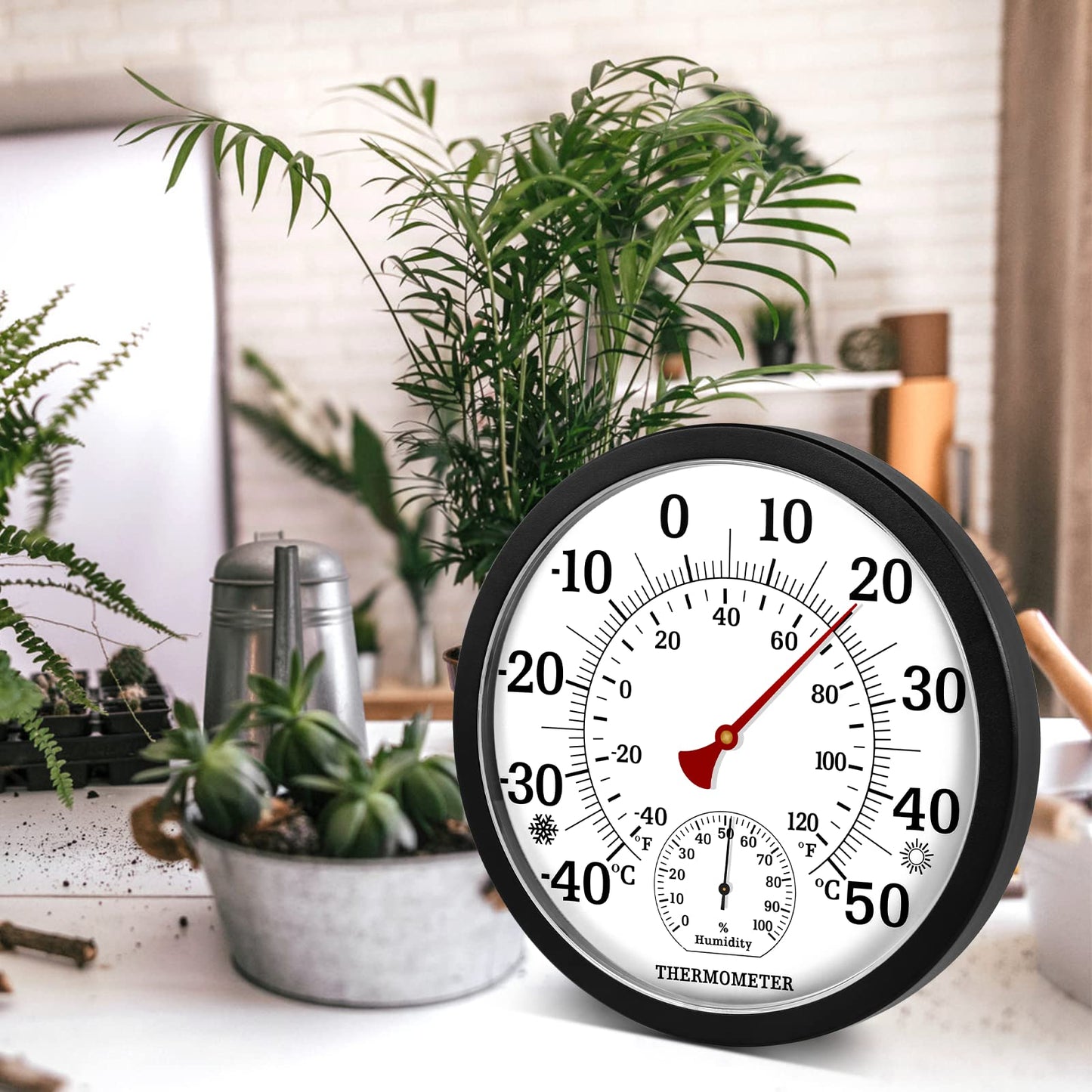 Indoor Outdoor Thermometer Hygrometer - 10 Inch Analog Thermometer Hygrometer Room Temperature Humidity Meter Wall Hanging Thermometer for Patio