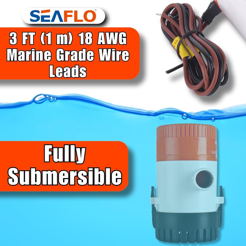 SEAFLO 01 Series 750 GPH Bilge Pump – 12V, 3/4" Outlet, Marine Submersible Pump with Anti-Airlock Protection, CE & Rohs Certified, 4-Year Warranty | Reliable for Boats and Marine Applications
