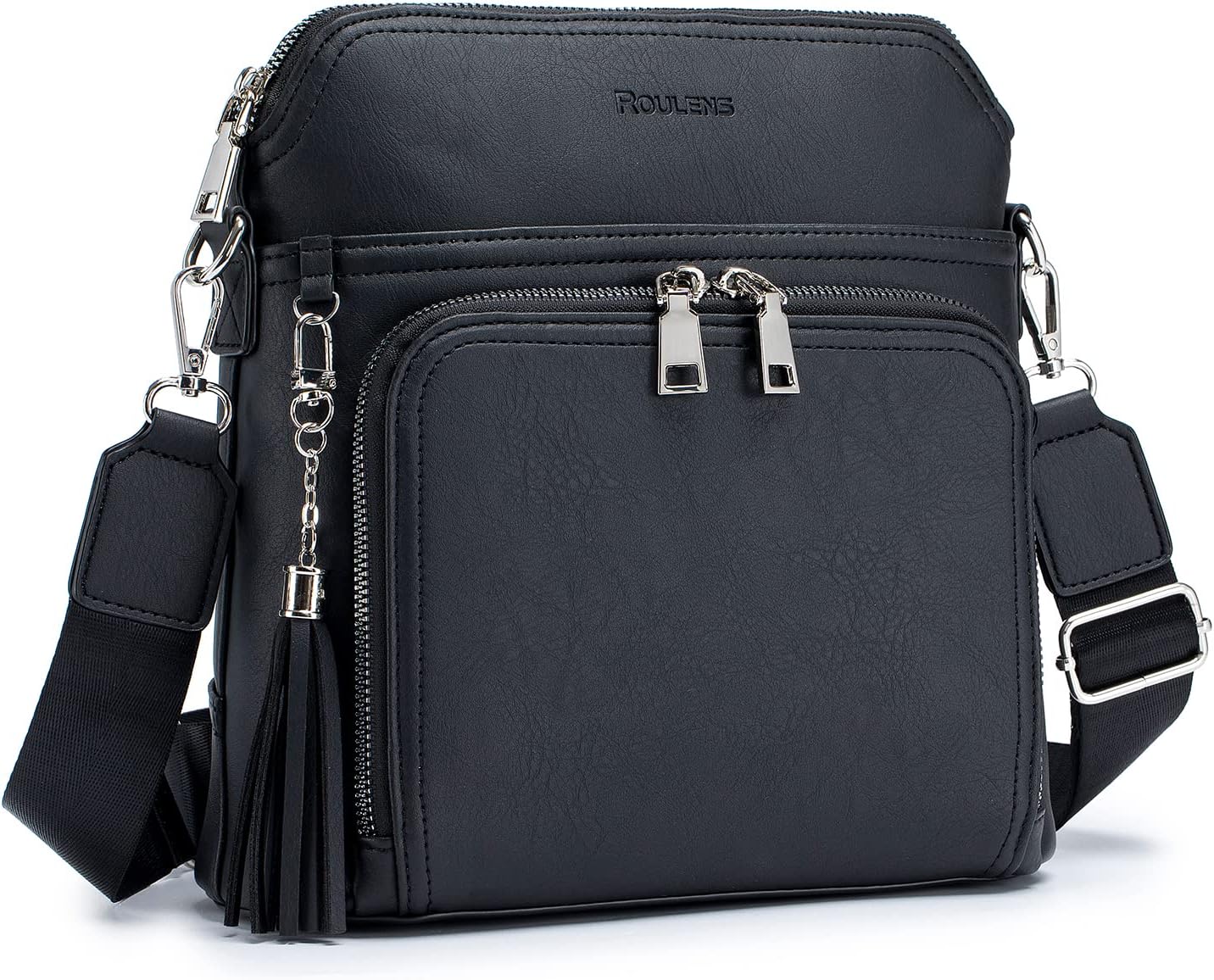 Roulens Crossbody Purse for Women Vegan Leather Medium Crossbody Wallet Bag for Travel Women Shoulder Handbags with Tassel