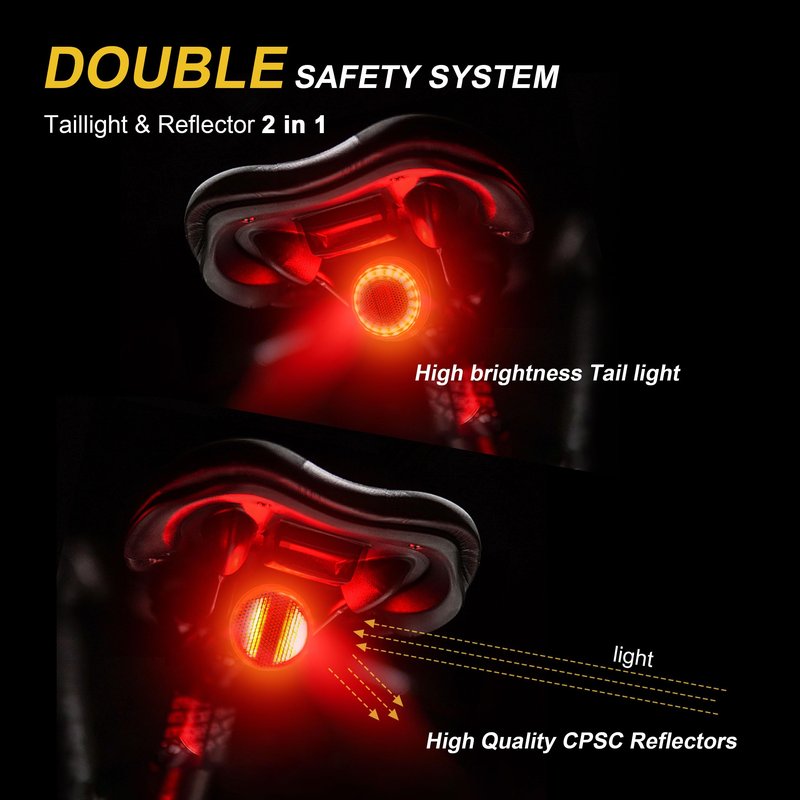 G2FS LITH Brake Sensing Bike Tail Light, Ultra Bright IPX6 Waterproof Bicycle Rear Cycling Safety Flashlight Type C USB Rechargeable, 5 Light Modes Night Ride Hiking, Cycling, Camping