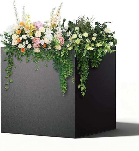Metal Planter Box, 20" x 20"x 20", Heavy-Duty Galvanized Steel Outdoor Planter with Drainage Holes, Rectangular Planter for porches, Gardens, patios, and courtyards，Black