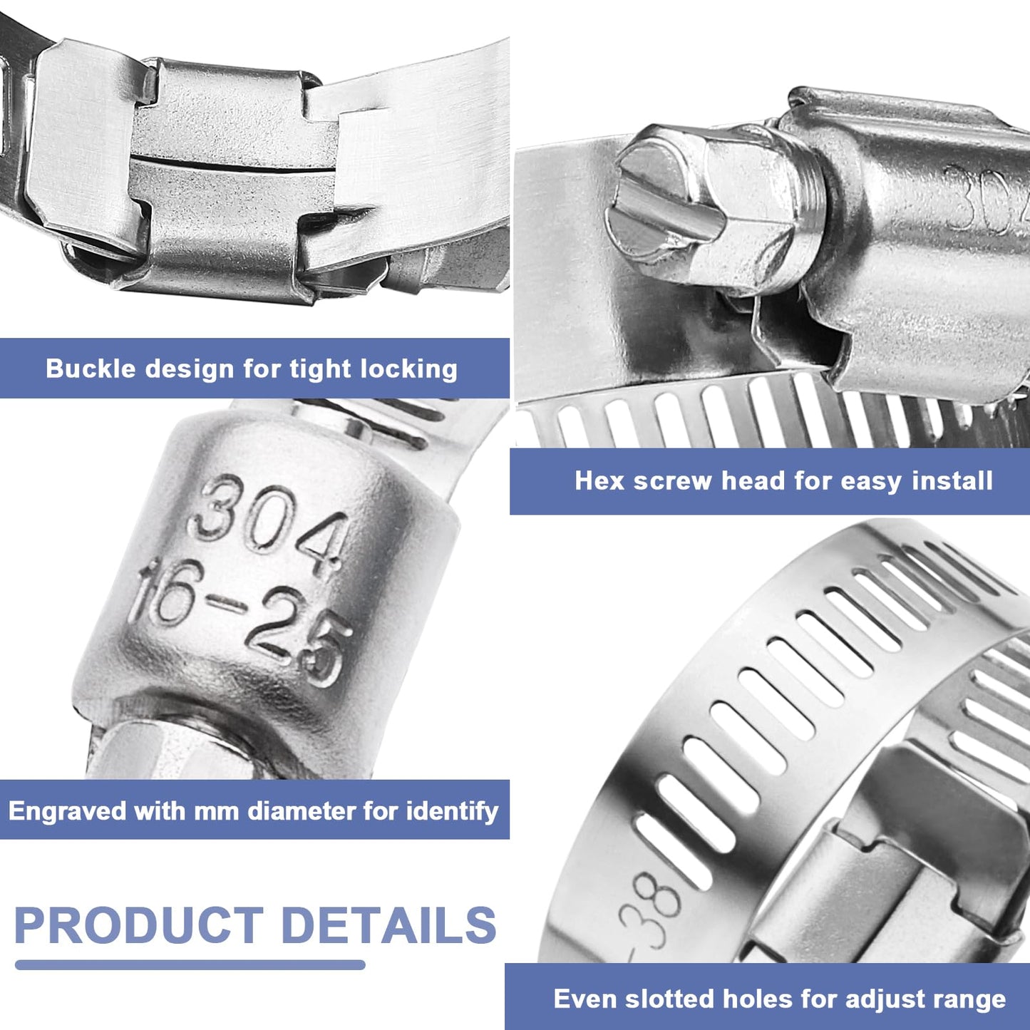 Hose Clamp- Qibaok 120 PCS Stainless Steel Hose Clamps Assortment Kit 1/4''–1-1/2'' Worm Gear Clamps for Fuel Line, Plumbing, Automotive, Mechanical Applications, Pipe, Tube, Radiator, Garden