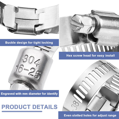 Hose Clamp- Qibaok 120 PCS Stainless Steel Hose Clamps Assortment Kit 1/4''–1-1/2'' Worm Gear Clamps for Fuel Line, Plumbing, Automotive, Mechanical Applications, Pipe, Tube, Radiator, Garden