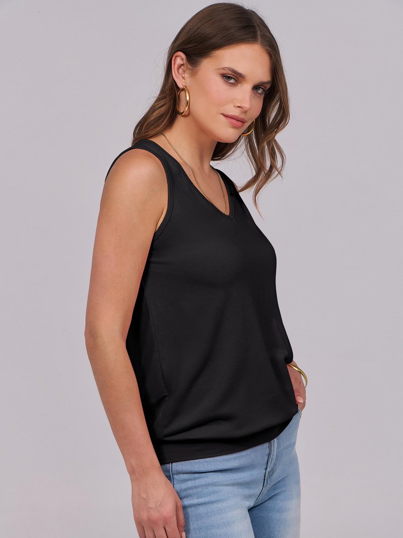 ANRABESS Women Tank Tops Summer V Neck Sleeveless Casual Loose Fit Cute Cami Basic T Shirts Solid Tees 2026 Trendy Outfits Black Large