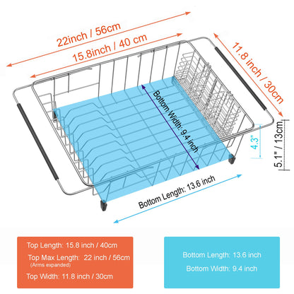 iPEGTOP Expandable Multifunctional Dish Drying Rack, Rustproof Stainless Over Sink Dish Drainer Rack Basket Shelf, Dish Drainer in Sink or On Counter Organizer with Utensil Cutlery Holder