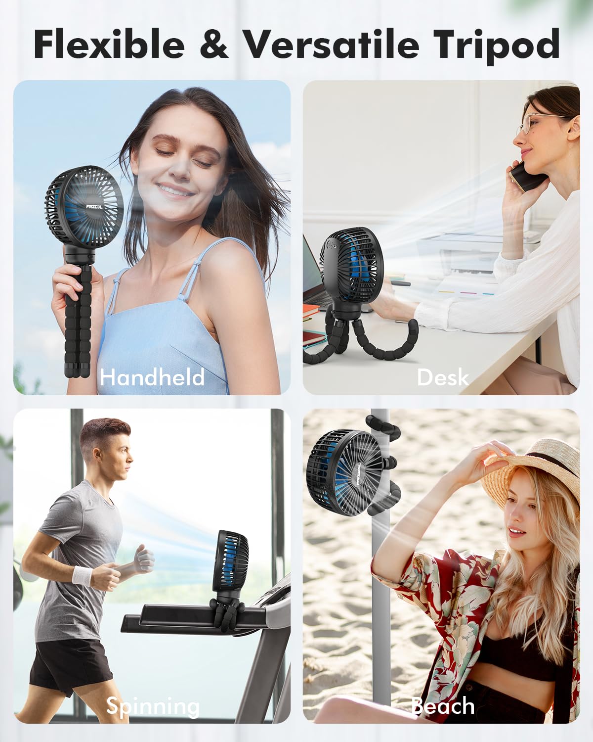 FRIZCOL Stroller Fan for Baby - Portable Fan Rechargeable - Battery Operated Fan(Use for 24Hrs) - Fan for Handheld/Clip On/Car Seat/Desk/Camping